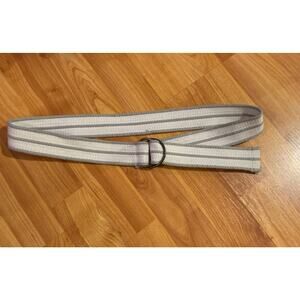 Vintage Beige W/Brown Stripe Webbing Belt -D-‎ Ring Buckle